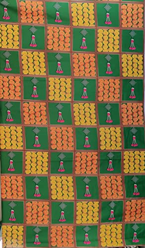 Image of varalakshmi Background| Backdrop Cloth for Decoration Green Backdrop with Orange & Yellow Flowers,8 X 5 Feet | Pooja Backdrop | Lakshmi puja backdrops