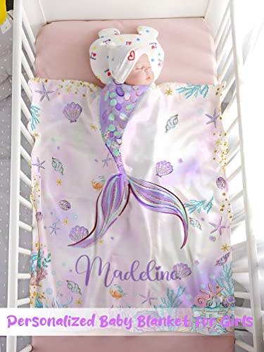 Ujduysd Personalized Baby Blanket For Girls, Custom Baby Blanket With Name Super Soft Personalized Name Blankets For Kids, Custom Mermaid Blanket For Infant Toddler, Baby Gift Blanket For Birthday #TOP1