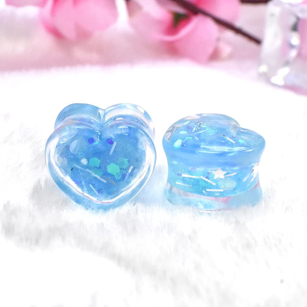 6Pcs/3pair Shineing Paillette Heart-shaped Ear Gauges Tunnels and Plug Acrylic Ear Expander Studs Stretching Size 6mm To 25mm
