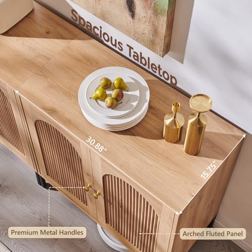 Image of IFGET Modern Buffet Cabinet with Storage, 92.63 inch W Fluted Arched Sideboard Cabinet w /Adjustable Shelves, Wooden Modular Coffee Bar for Dining Room, Kitchen, Living Room, Entryway, Natural