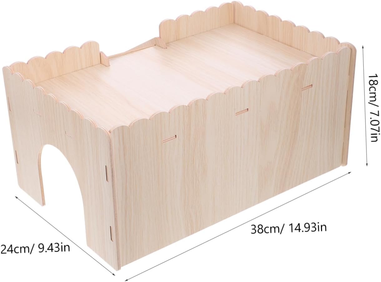 Wooden Hamster Villa Squirrel Habitat for House Warm Rat Shelter Indoor Chinchilla Hamster Accessories Home Decor Wooden Mini Castle Cage Accessories Small Pet Hut