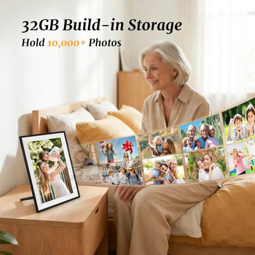 Image of Digital Picture Frame 10.1 Inch Digital Photo Frame 32GB Storage, WiFi Picture Frame with1280x800 IPS Touch Screen, Auto-Rotate Photo Frame Share Your Photos and Videos via AiMOR App, Black