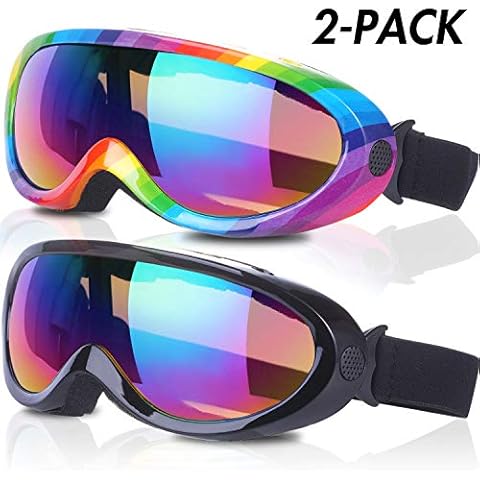 Yizerel Ski Goggles, Pack of 2, Snowboard Goggles for Kids, Boys & Girls, Youth, Men & Women, with UV 400 Protection, Wind Resistance, Anti-Glare Lenses, New Edition Cover