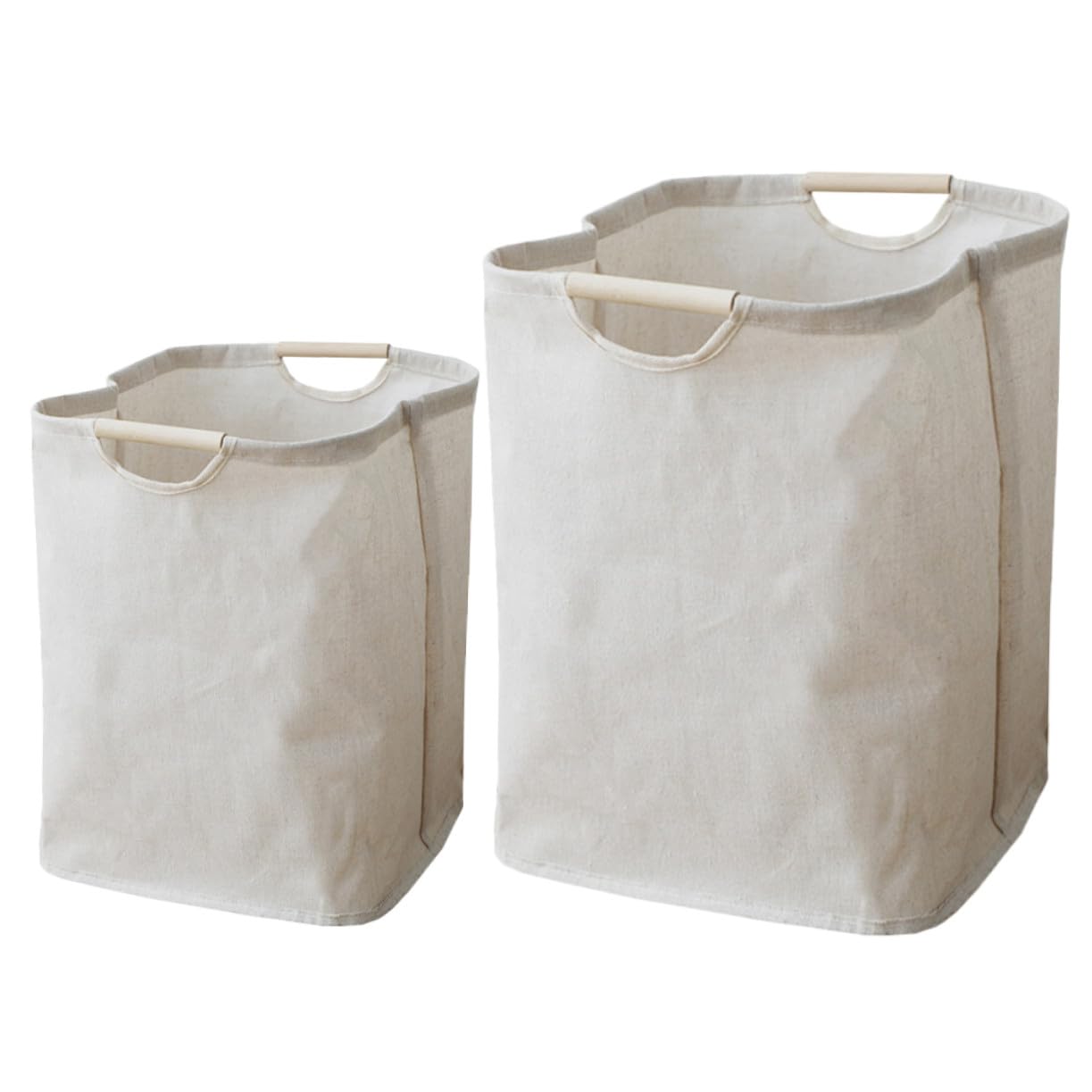 Faltbarer Wäschekorb 2 Stück aus Baumwolle Leinen und Holz, Beige