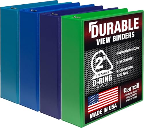 Image of Samsill Durable 2 inch 3 Ring Binder, D Ring Binder, 100% Recycled Chipboard, Marine Assortment, 4 Pack