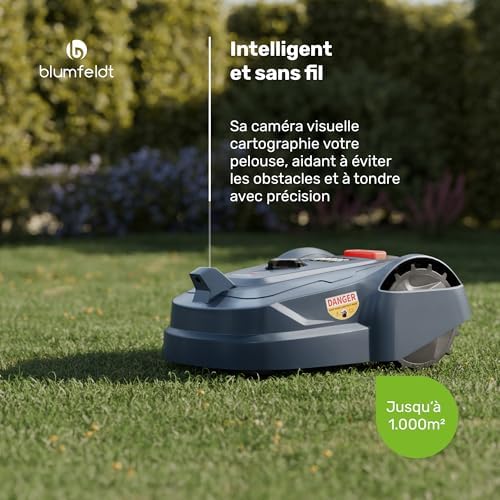 Blumfeldt Robot Tondeuse 1000 m² | Contrôle par Appli, Batterie Li-ION, Charge Auto, Silencieuse