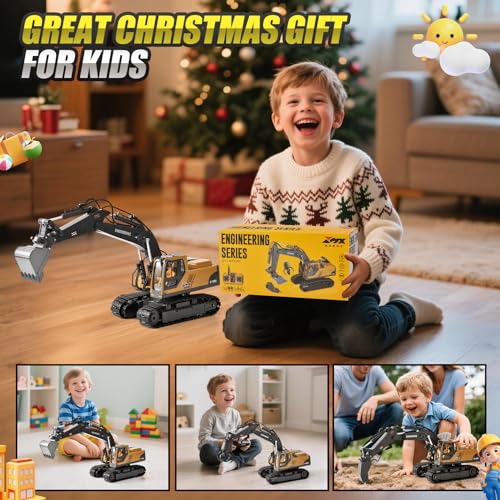 LTFIOON Excavadora RC 3 en 1 Radiocontrol con Cuchara Metálica Garra y Taladro 2.4GHz 14 Canales Rotación 680° Luces LED y 2 Baterías Juguete de Construcción Regalo para Niños 3-12 Años - imagen 7