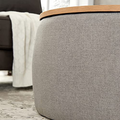 Kakotito Modern Round Storage Ottoman With Wooden Lid,Circle Ottoman Handmade Ottoman Coffee Table,End Table & Footstool thumb #10