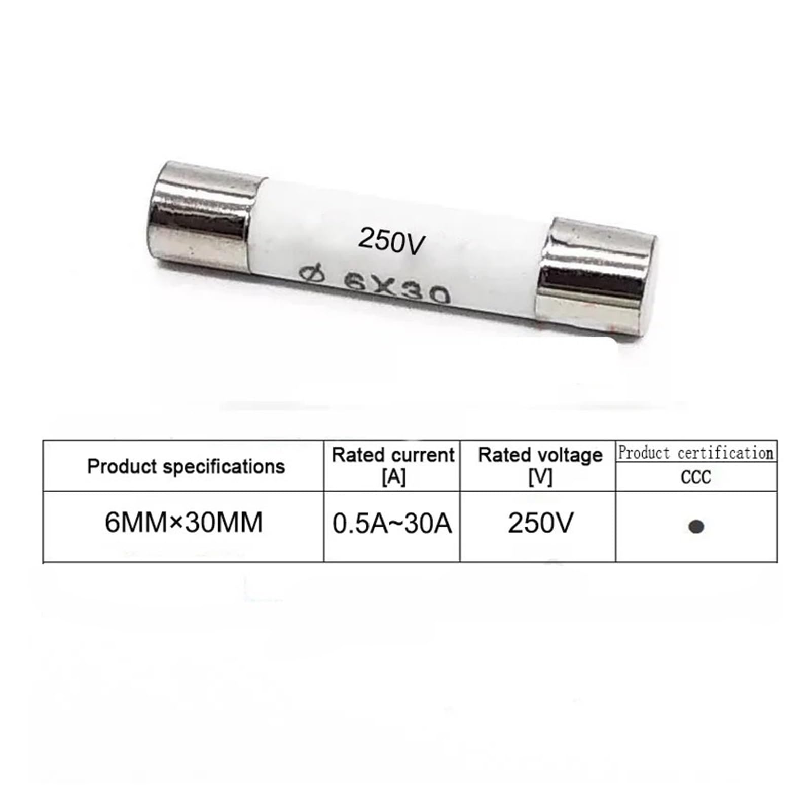Keramische Haushalts-Netzsicherung, 10 Stücke 6 * 30 6x30mm flinke Sicherung 250 V 0,5 A 1 A 2 A 3 A 4 A 5 A 6 A 8 A 10 A 13 A 15 A 16 A 20 A 25 A 30 A RO58 Schnelle sicherung(30A)