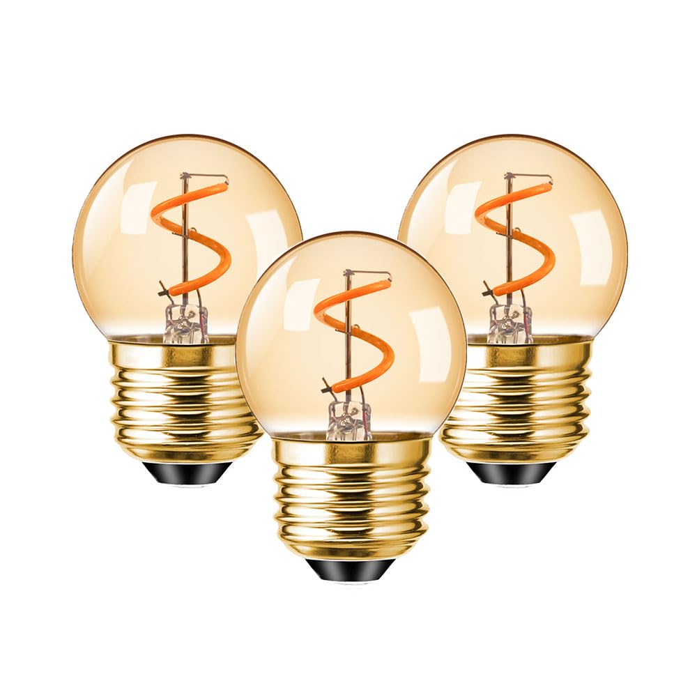 KINGYEENUO Vintage E27 LED Glühbirne 1,5W, G40 Bernstein Nachtglühbirnen Dimmbar, Edison Schraube LED Leuchtmittel, Warm Weiß 2200K, 15W Äquivalent, Dekorative Golfball Glühbirnen, 3 Packung
