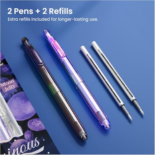 Image of WRITECH Gel Pens Medium Point: Luminous pen set 0.7mm, Black Ink, Includes 2 Pens and 2 Refills, Silent Clicker, Smooth Writing for School Office & Everyday Use