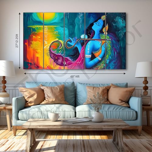 Image of The Castle Decor Radha Krishna Wall Painting for Living Room Big Size - Radha Krishna Painting Wall Decor for Bedroom, Office, Hotels - Peaceful Digital Painting Wooden Framed for Gifting (27x48 inch)