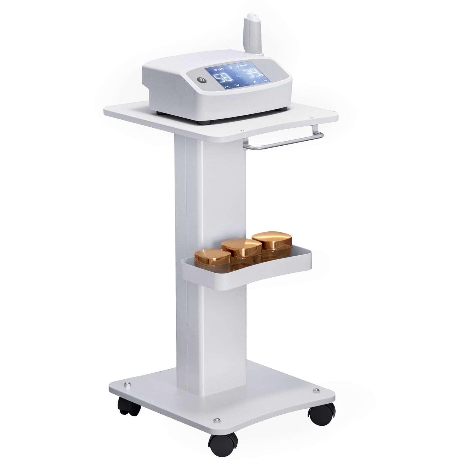 Tinysiry White Salon Rolling Cart, Height Adjustable Beauty Machine Trolley With 3 Tiers & 4 Silent Wheels,Esthetician Cart Salon Trolley Cart Portable Spa Equipment Cart For Spa And Salon Use