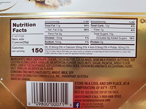 Ferrero Rocher Fine Hazelnut Chocolates, 5.3 Oz 12 pieces ( 2 PACK)
