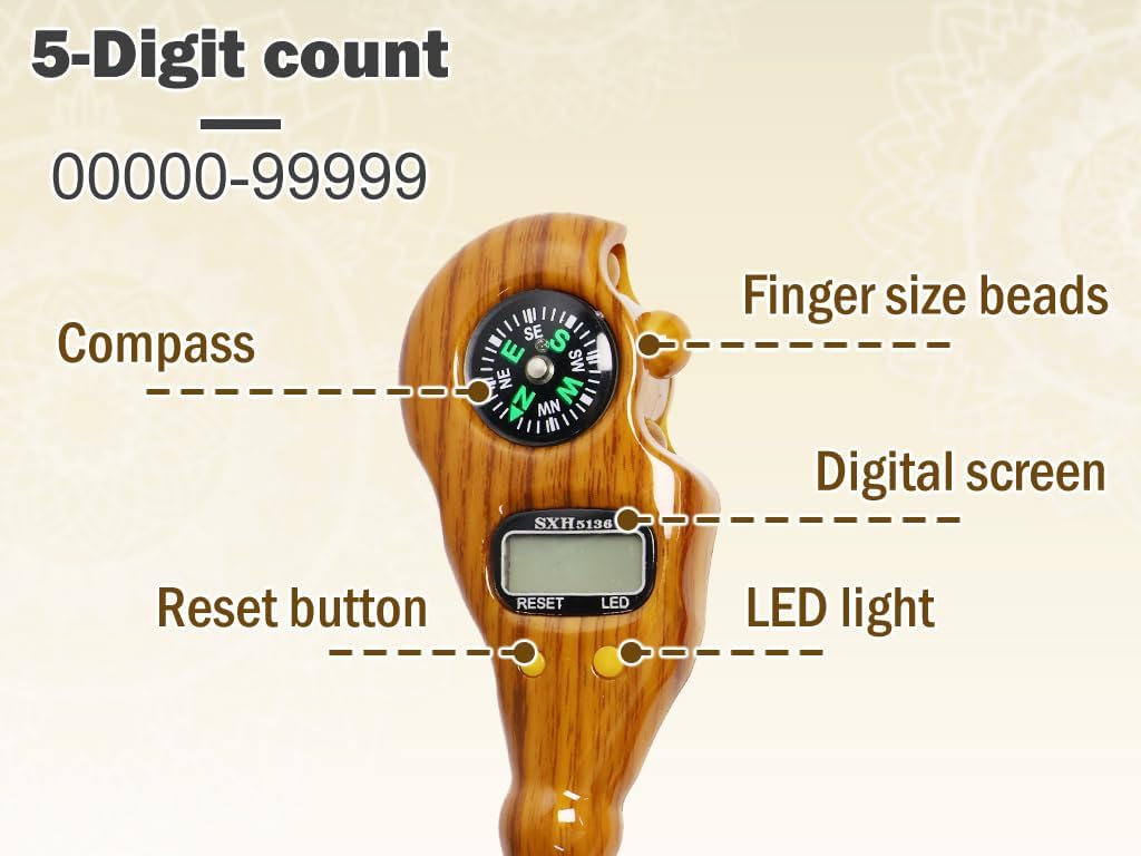 3 Pieces Digital Beads Counter, Buddha Beads Counter, Digital Finger Counter, Prayer Beads Counter, Digital-Tasbih Counter with Compass and Light, for Meditation, Relaxation, Muslim Prayer