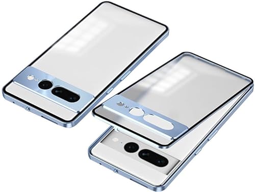 LUNBER-ARMOR・Pixel9a バンパー ケース アルミバンパー かっこいい クリア 半透明 マット仕様 背面パネル (アクリル) カメラレンズカバー付き (強化ガラス) グーグル ピクセル9A スマホケース スマホカバー(ブルー)