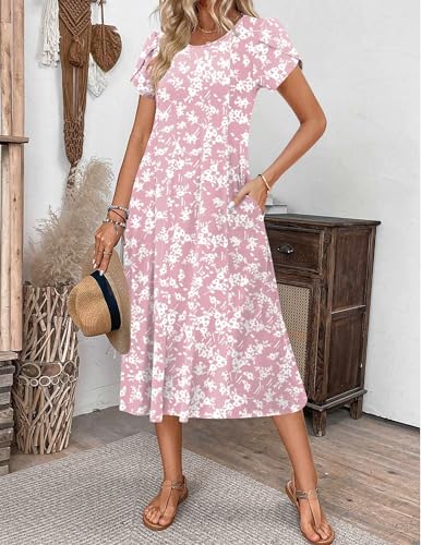 Image of ZEAGOO Womens Casual Dresses for Summer Short Sleeve Flare Midi Dress Loose Flowy Beach Sundress