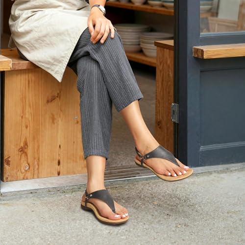 Image of DREAM PAIRS Women's Flat Sandals Arch Support Orthopedic Comfortable Soft Cushion Summer T-Strap Walking Thong Sandals