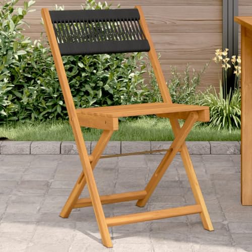 DYRJDJWIDHW 2 Pcs Black Acacia Wood Bistro Chairs with Rope Back, Foldable Outdoor Dining Chairs for...
