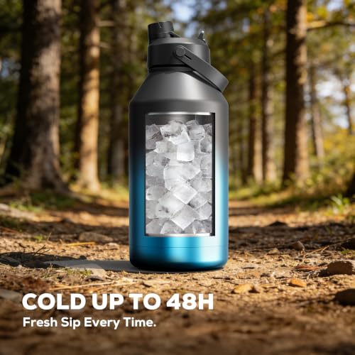 Image of POWCAN 64 oz Insulated Water Bottle with Carrier Bag and 2-in-1 Lid: Leakproof, Top Handle, Keep Cold 48H, Straw & Spout Lid, BPA-Free, Stainless Steel Water Bottle for Work, Outdoors (Mariner)