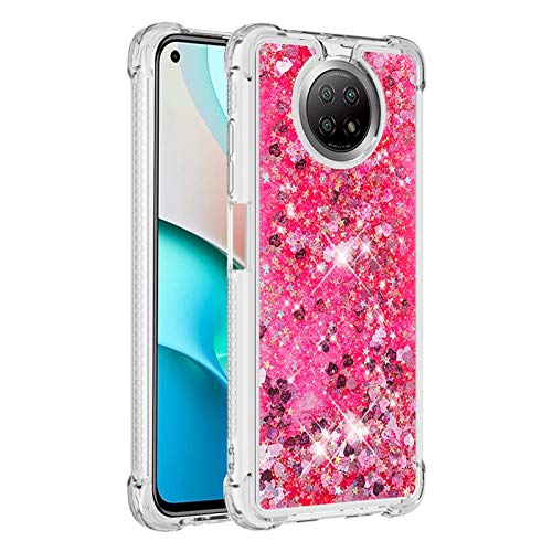SHYXGLON Funda para Xiaomi Redmi Note 9T Glitter Liquida Brillante, Redmi Note 9T Carcasa Transparente Purpurina Silicona Cristal TPU Bumper Bling Chicas Arena Movediza Case Cover (Rosa) Cover