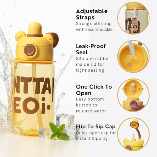 Image of Veejet Joyland Kids Water Bottle - Sipper Water Bottle for Kids - Water Bottle for School - Water bottle for Girls and Boys, BPA-Free, Spill-Proof, Perfect for School and Play - 620 ML (Yellow)