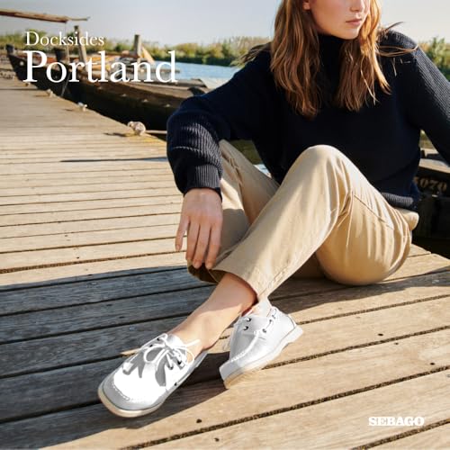 Image of Sebago Docksides Portland Women's Boat Shoes - Full Grain Leather with Leather Sock Lining, 360 Rawhide Laces, Non-Marking Slip Soles