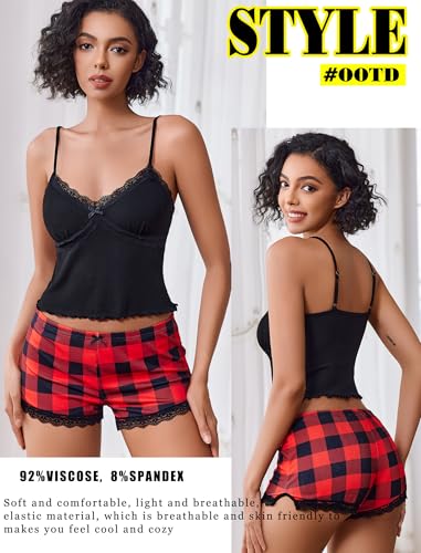 Image of Avidlove Women's Soft Ribbed Knit Cami Pajama Set Sexy V Neck Lace Trim Sleepwear Side Slit Shorts Lingerie Nightwear