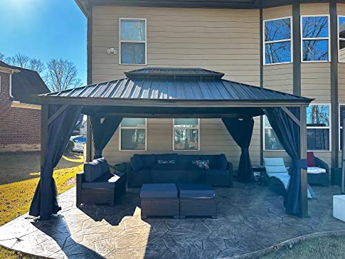 Purple Leaf 12' X 16' Permanent Hardtop Gazebo For Patio With Netting And Curtains Deck Backyard Heavy Duty Sunshade Metal Roof All Weather Outdoor Pavilion Canopy #TOP30