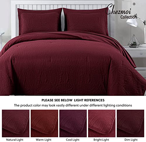 Chezmoi Collection Liam Burgundy Queen Size Comforter Set - 7 Pieces Coin Pattern Bed In A Bag With Comforter, Bed Sheets, Pillowcases, & Shams Bedding Set #TOP7