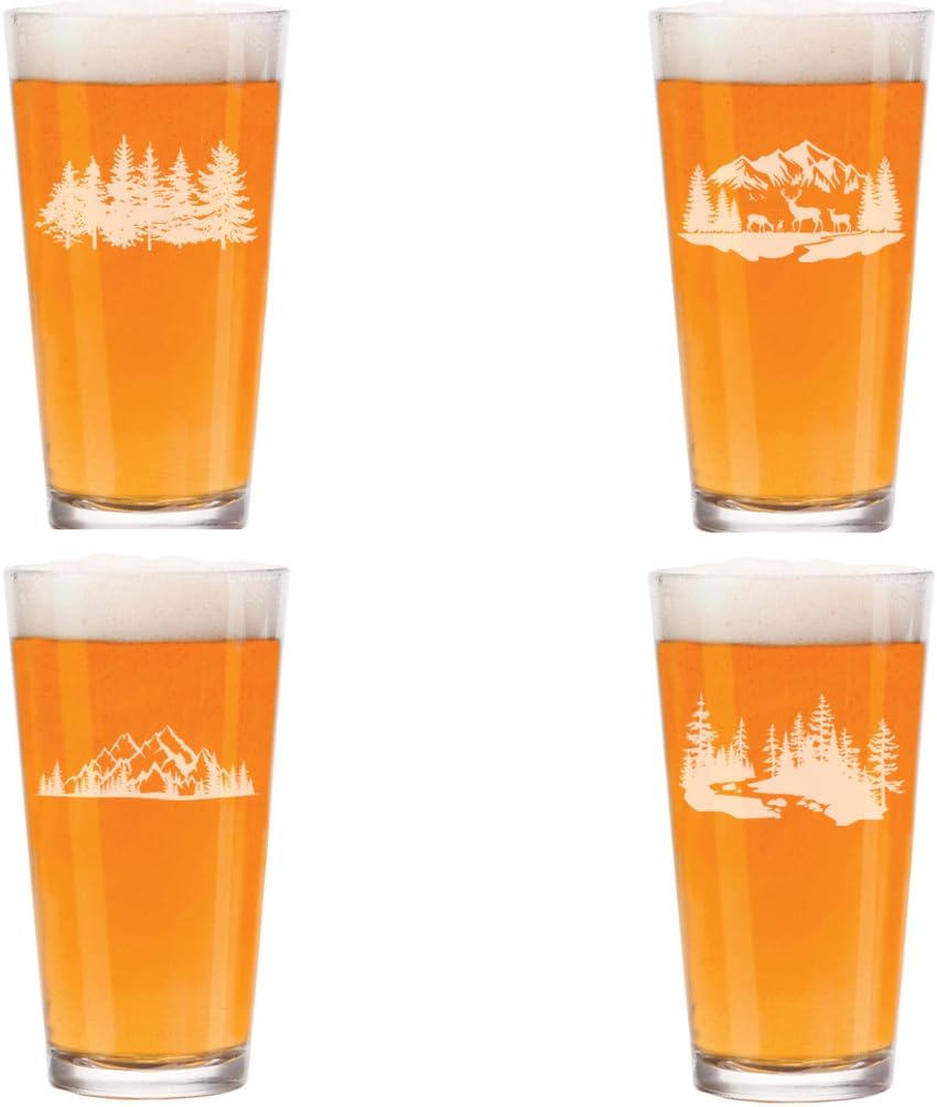 MIP 16 oz Beer Pint Glass Gift Set Of 4 Outdoors Forest Collection