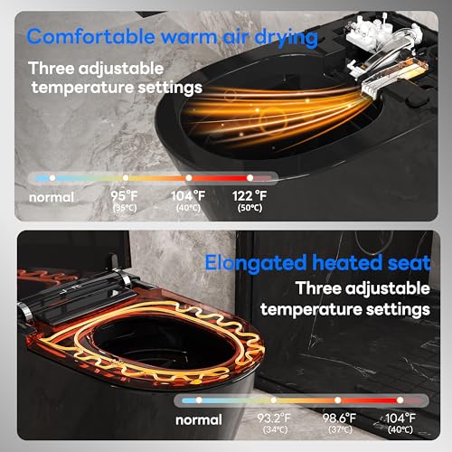 Image of Black Smart Wall Hung Toilet Combo,Auto Flush, Auto Open /Close LId,Heated Seat,Warm Water /Dryer, Modern Elongated Bidet Toilet with In wall Carrier (No need to buy an additional Water Tank)