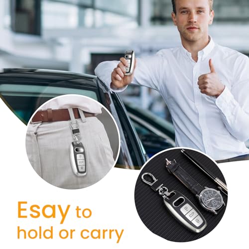 Image of Key Fob Cover for Audi, Leather-Style Keychain Tab Cover, Silver