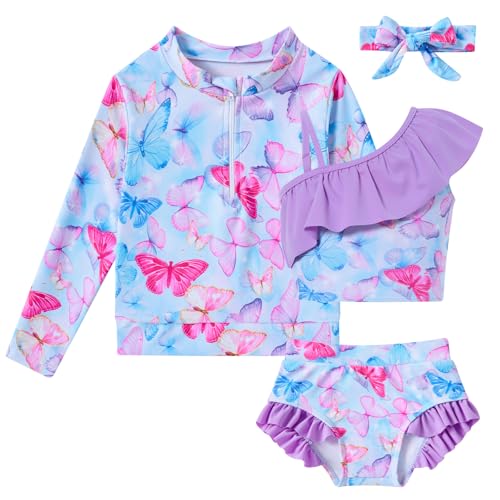 Image of Funnycokid Baby Toddler Girls Swimsuit 4 Piece Bathing Suit Long Sleeve Rash Guard Sets 12 Months-7 Years