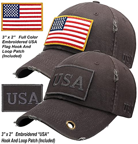 Image of Antourage American Flag Unisex Baseball Hat for Men and Women | USA Flag Mesh Snapback Flat Visor Cap + 2 Patriotic Patches