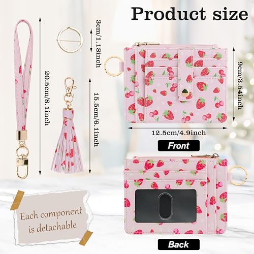 Image of KNGITRYI Small Wristlet Wallets for Women RFID Credit Card Holder Wallet Keychain Wristlet Wallet Credit Card Wallets for Women (Strawberry)