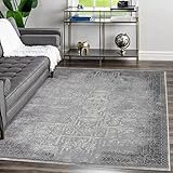 Mynes Home Kurzflor Wohnzimmerteppich in Grau - Webteppich mit Abstraktem Muster - Teppiche für Wohnzimmer, Flur, Schlafzimmer - stilvolles Vintage Look – Größe: 120x170 cm