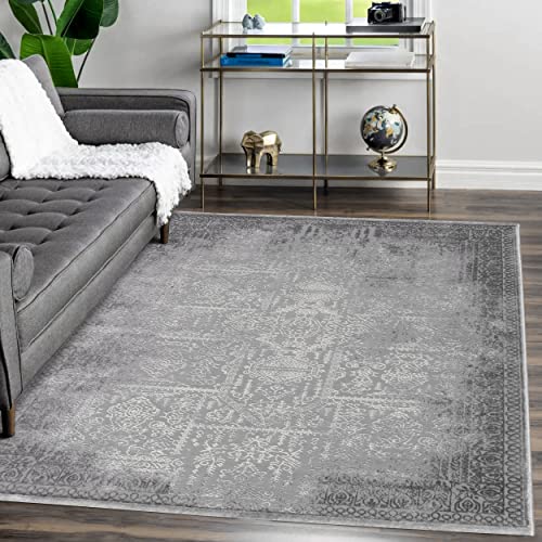 Mynes Home Kurzflor Wohnzimmerteppich Grau - Webteppich Abstrakt Vintage Geometrisches Muster...