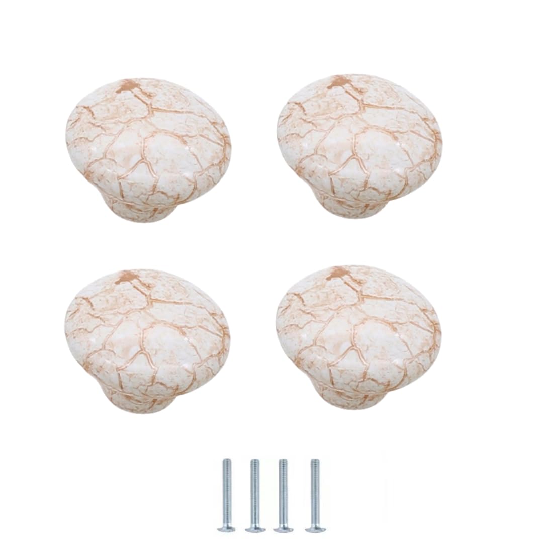 Lqzaxsrdr 38*27Mm Ceramic Cupboard Drawer Handle Knobs, Ceramic Zinc Alloy Door Knobs Cabinet Handles Fine Yellow Marble Multiple Sizes 4 Pcs(38 * 27Mm)
