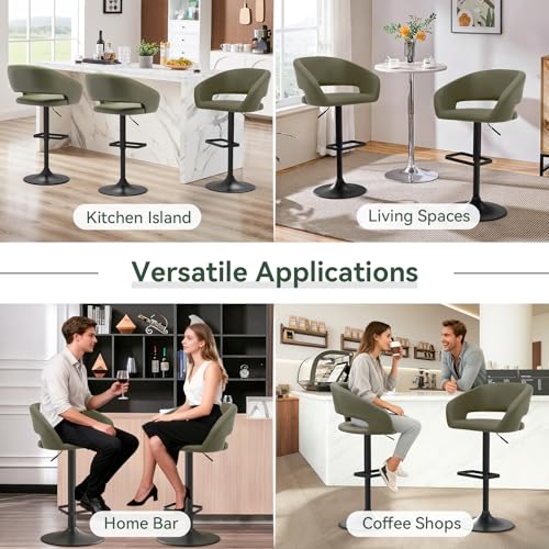 Image of PU Leather Adjustable Swivel Counter Height Bar Stool, Olive Green