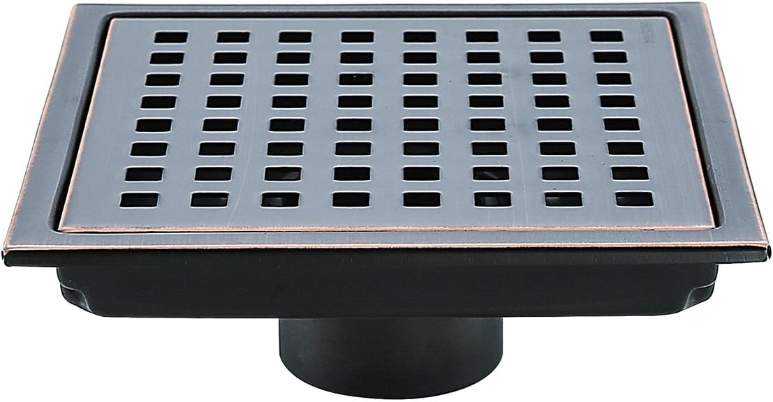 Square Shower Drain 6 Inch Oil Rubbed Bronze,Quadrato Pattern Grate Removable, Hair Strainer,SUS304 Stainless Steel,SW98738-ORB-15a.