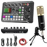Kondensator Mikrofon, Mischpult Live-Soundkarte und Audio-Interface mit DJ-Mixer Effekten und Sprach Wechsler F998 Bluetooth Stereo Audio Mixer für Youtube Live Streaming PC Aufnahmestudio und Gaming