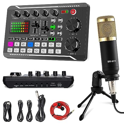 Micrófono Condensador, Tarjeta Sonido E Interfaz Audio Con Efectos Mezclador DJ Y Cambiador Voz...