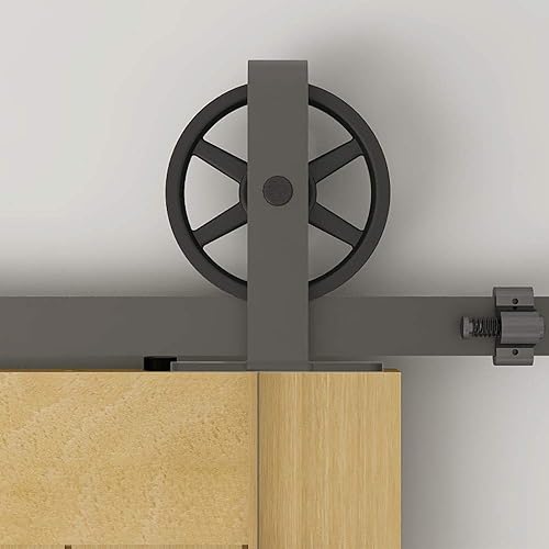 Miniatura 3 de Kit de rieles de 98-25 pulgadas para puerta corrediza de granero, rodillo de rueda negro básico para puertas individuales, sistema de rieles de