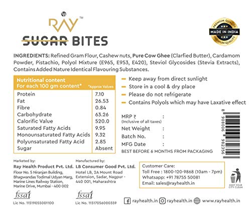 Image of LB RAY No Sugar Bites Stevia Besan Laddoo - 100% Sugar Free Sweets (Pack of 3 - 900g)