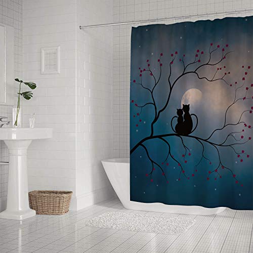 Rideau de douche en polyester noir motif chat 182 x 183 cm