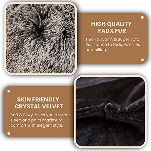 Mego Luxury Shaggy Plush Duvet Cover Set, Soft 3 Pieces Fluffy Faux Fur Comforter Cover Set King Size, Fuzzy Velvet Bedding Set(1 Furry Duvet Cover + 2 Pillow Shams), Zipper Closure(King, Black Ombre) #TOP4