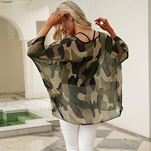 Image of Ckikiou Plus Size Batwing Flowy Semi Sheer Chiffon Blouse Tunic for Women Summer Floral Print Boho Beach Cover ups