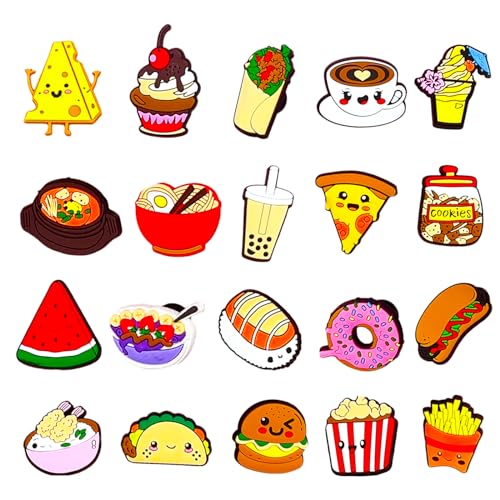 Bonnerish 20-Piece Food-Themed Shoe Charms Set for Kids Girls & Women - Cute & Colorful Fashion Accessories for Garden Clogs & Slip-Ons