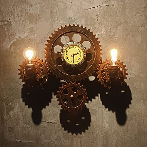 MADBLR7 Retro Wall lamp Bracket Light Sconce Lights Gear Steampunk Water Pipe Double Head High-end Lighting Hotel Restaurant Showroom Wall lamp with Clock steampunk buy now online MADBLR7 Retro Wall lamp Bracket Light Sconce Lights Gear Steampunk Water Pipe Double Head High-end Lighting Hotel Restaurant Showroom Wall lamp with Clock steampunk buy now online